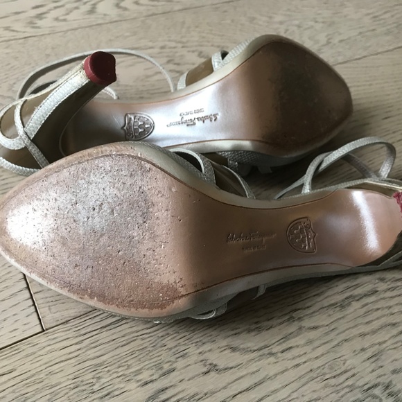 Salvatore Ferragamo Silver Leather Ankle Strap High Heel Sandals - Picture 6 of 6